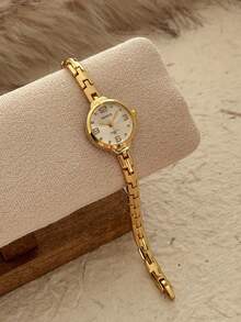 1pc Elegant Small Dial Silver & White Dial Quartz Women Watch, Round Dial, Suitable For Students/Adults/Gifts/Parties/Ladies - 金色 - 查看 2