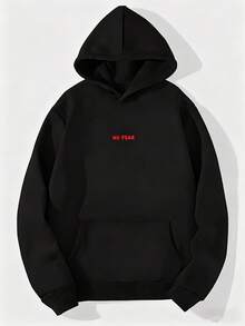 And Teen - Casual Black Hoodie With Red Lettering - Pullover Sweatshirt, Regular Fit Longeeve For, Gym, Casual Attire - Soft Comfortable Lettered Jacket (D WashDry Clean) - 黑色3 - 查看 1