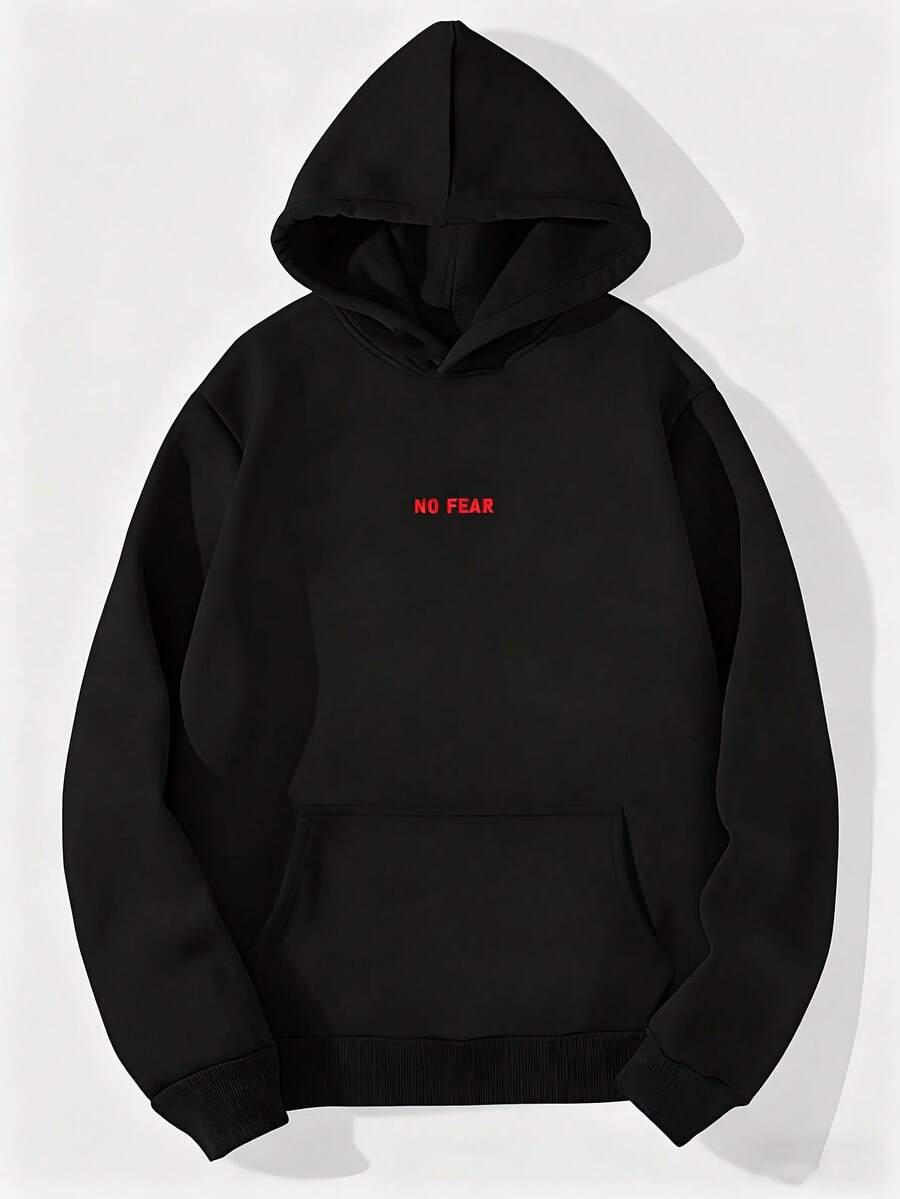 And Teen - Casual Black Hoodie With Red Lettering - Pullover Sweatshirt, Regular Fit Longeeve For, Gym, Casual Attire - Soft Comfortable Lettered Jacket (D WashDry Clean) - 黑色3 - 查看 1