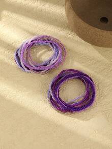 20pcs/Set Girls' Bohemian Style Colorful Beaded Stacking Bracelets - Purple - View 2