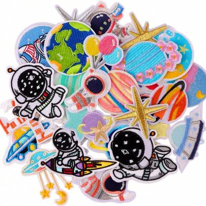 26個 宇宙惑星刺繍、宇宙飛行士パッチステッカー、アイロンパッチ、太陽系デカール服、ジャケット、リュック、ジーンズ用