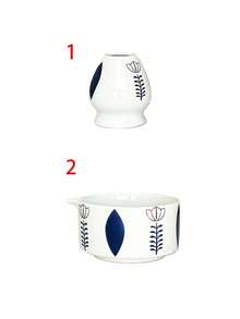 1pc/2pcs/3pcs/4pcs/5pcs Tulip & Palm Tree Matcha Whisk Set, Includes Hand-Painted Ceramic Matcha Bowl, Matcha Brush, Whisk, Tea Scoop, Matcha Powder, Dessert & Beverage Making Tools Set, Japanese Style Gift Box, Sung Dynasty Matcha Whisk Tool Set, Gift For Matcha Lovers