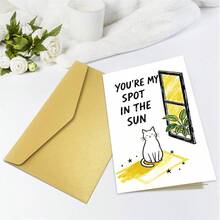1PC Cute Cat Valentines Day Card Gift,Lovely Anniversary Card For Boyfriend Or Husband, Wife Or Girlfriend,'You're My Spot In The Sun' - Multicolor - View 4