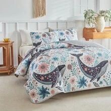 3pcs King Size Duvet Cover Set With Pillowcase, Lightweight & Soft Quilted Bedspread With Whale Digital Print, All Season Bedding For Spring & Summer - Multicolor - View 2