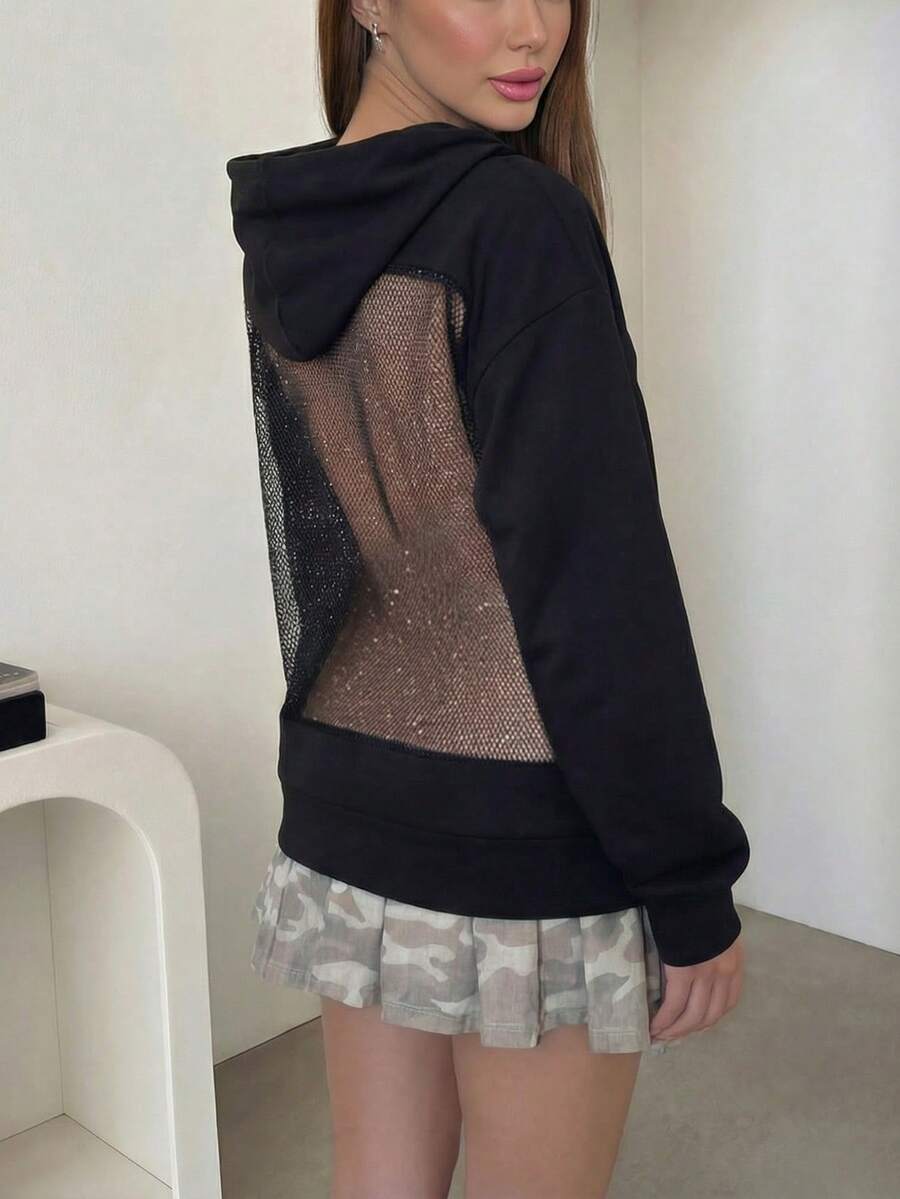 DOUCIU 纯色套头连帽衫，时尚透明街头风卫衣