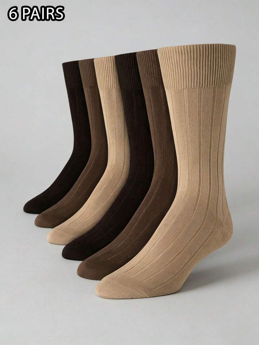 6 Pairs Men's Formal Dress Socks, Fashion Striped & Solid Design, Soft & Comfortable, Suitable For Formal Wear - Multicolor - View 1