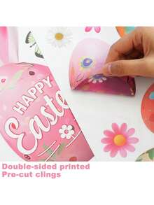 6 hojas de pegatinas para ventanas de Pascua: Pegatinas grandes de huevos de Pascua vintage para ventanas, calcomanías de conejos y huevos de Pascua de estilo rústico para celebraciones de primavera en el hogar y la oficina - Multicolor - Ver 6