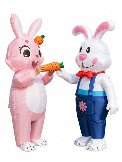 1 Set Inflatable Bunny Costume Full Body Jumpsuit Cosplay Costume Funny Fancy Dress Blow Up Rabbit Mascot Costume For Cosplay Party, Easter, Halloween, School Opening Ceremony, Extracurricular Activities Festival, Valentine's Day Costume
