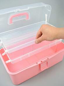 三层可折叠桌面收纳盒，Guka工具盒，美甲盒，美术学生用品塑料收纳盒，家用可折叠工具盒，便携式美术工艺盒，缝纫用品整理盒，药品盒，多功能收纳盒 - 粉色 - 查看 3