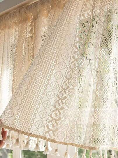 1/2 piezas Cortina transparente con diseño hueco estilo rústico, adecuada para sala de estar, dormitorio, balcón, gabinete, fiesta festiva, decoración del hogar, fácil de ensamblar/desarmar, lavable y reutilizable