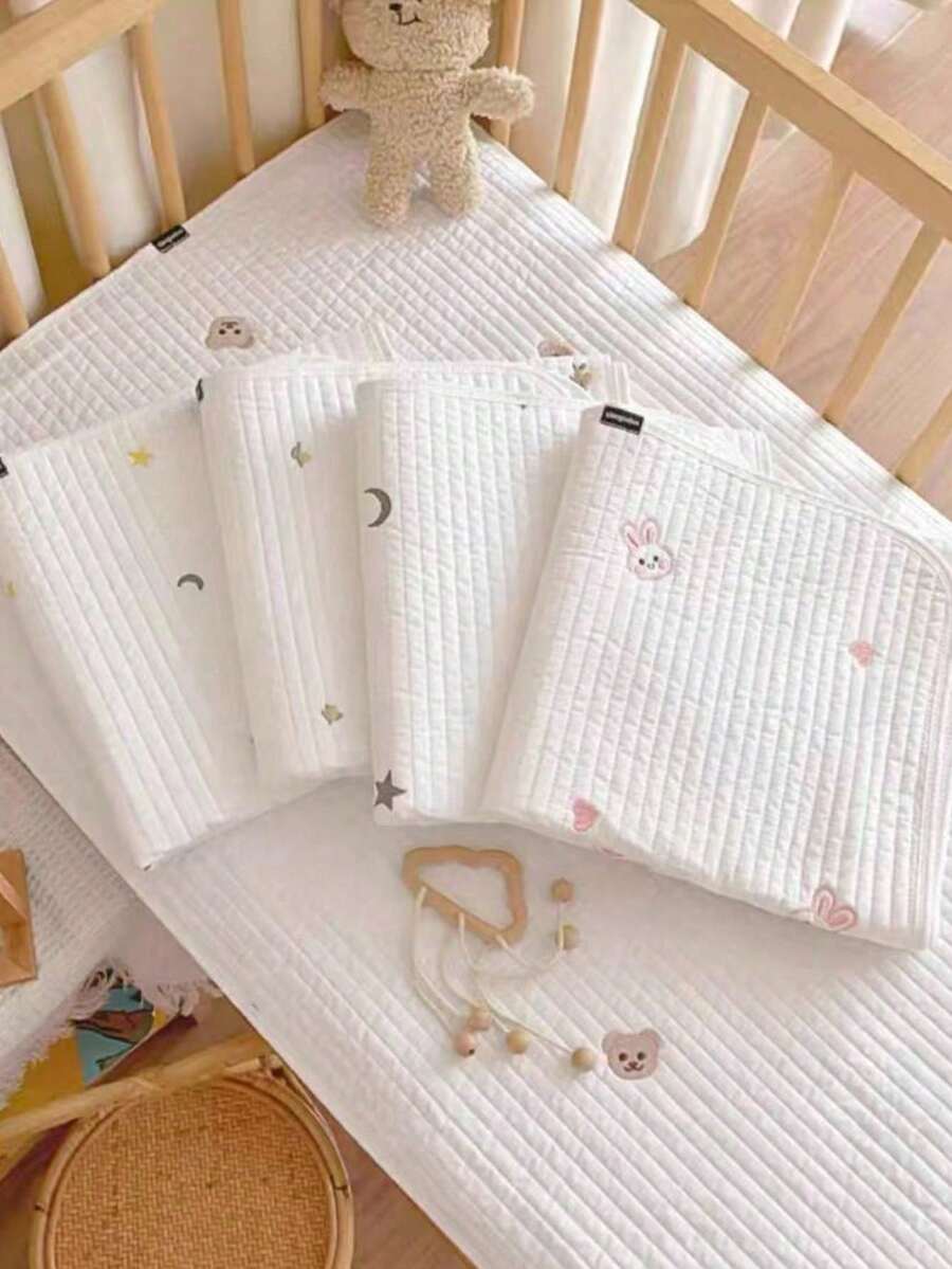 1件装婴儿星月熊图案绗缝柔软透气床单/毯子，男女宝宝均适用，120*60厘米 - 彩色 - 查看 1
