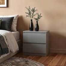 LIVINGANDHOME Living And Home Practical Modern Minimalist Rectangular Bedside Table Grey Walnut Colour Warm White 2 Drawers Sturdy Easy To Clean Effortless Assembly Bedroom Living Room Office - Gray 32 cm (W) X 30 cm (D) X 41 cm (H) - View 2