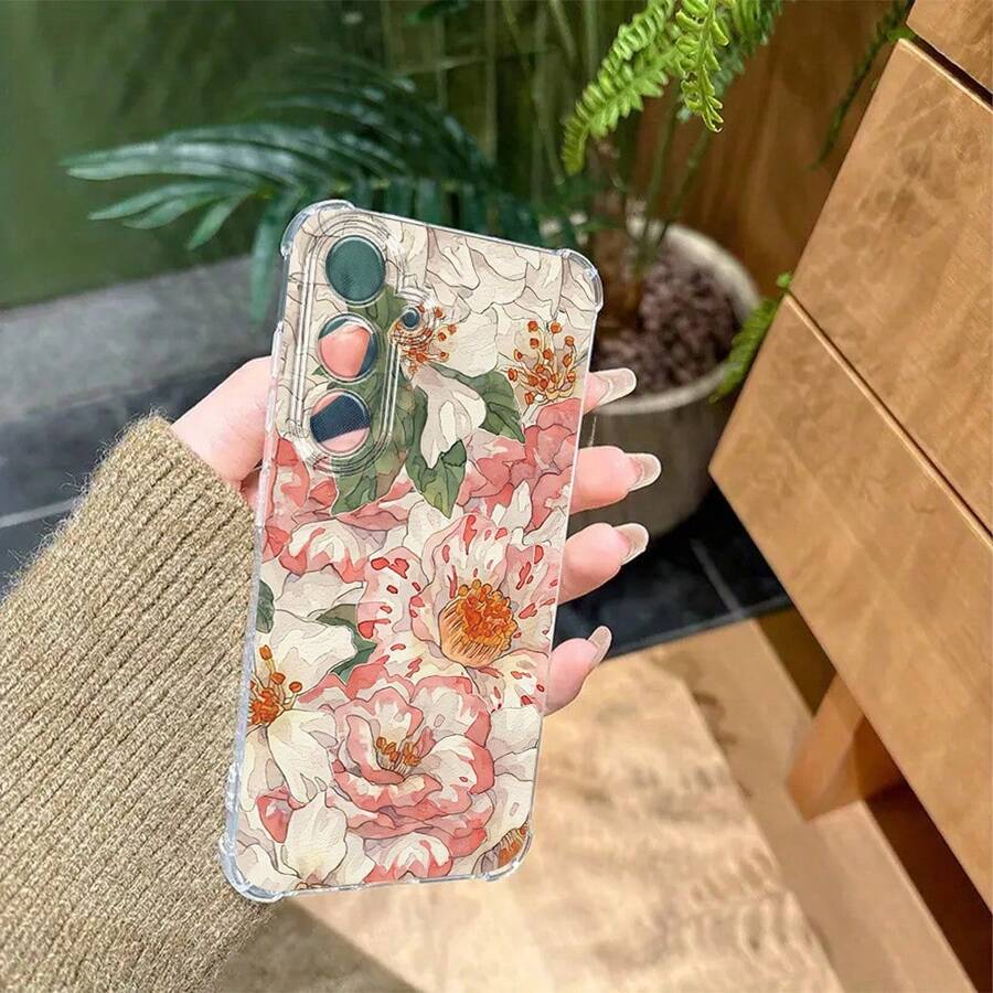 Funda de teléfono transparente de cuatro esquinas con diseño floreciente compatible con Samsung Galaxy A02 A03S A04 A05 A06 A10 A11 A12 A13 A14 A15 A16 A20 A21S A22 A23 A24 A25 A31 A32 A33 A34 A35 A42 A50 A51 A52 A53 A54 A55 A70 A72 A73 S20 S21 S22 S23 S24 Plus Ultra FE, funda cosmética a prueba de golpes de cuatro esquinas, funda de uso diario, cubierta protectora de moda, tema espacial, material ligero, esquinas reforzadas, cubierta protectora transparente, usuarios de smartphones, entusiastas de la moda - Multicolor - Ver 1