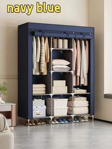 1pc Easy To Assemble Portable Wardrobe, Multi-Layer Clothes Storage Cabinet With Hanging Area & Dust Cover, Suitable For Bedroom, Living Room, Dorm, Black/Silver Grey, Small/Medium/Large Size - Multicolor - View 4