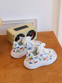 1 Pair Kids Monster Themed Sports Shoes, PU Sole, Hook And Loop Closure, Suitable For Hiking, Running, Walking, Best Gift For Children - White - View 3