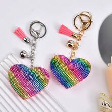 1pc Women's Valentine's Day Rainbow Rhinestone Keychain With Tassel Pendant - Multicolor - View 1
