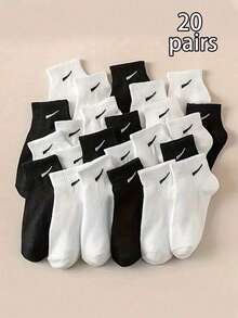 10双儿童黑白纯色休闲运动中筒袜 - 黑與白 - 查看 15