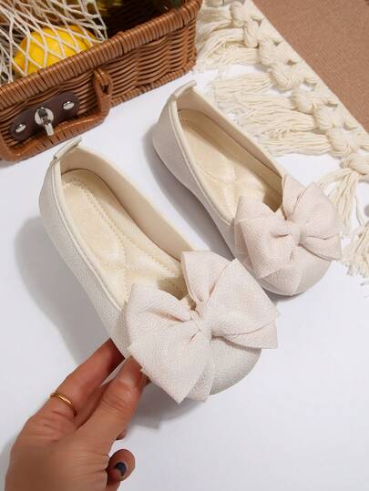 1 par de zapatos de ballet de terciopelo suave de color negro con PU para niñas pequeñas, de unicolor con lazo grande y decoración de perlas, diseño de punta redonda deslizante, zapatos de princesa casual adecuados para niñas de 3 a 12 años, para uso diario, escuela, fiesta, nuevo lanzamiento de otoño