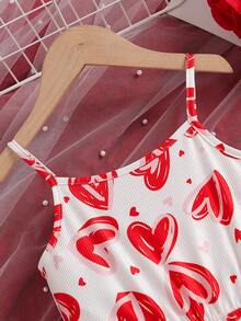 1件装女童情人节爱心图案无袖连体裤，夏季