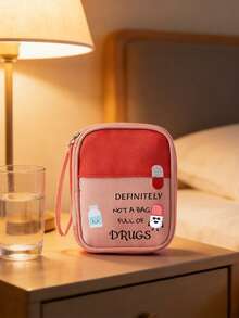 1pc Cartoon Pill Pattern Letter Printed Family Medicine Bag, Waterproof And Wear-Resistant, Portable Mini First Aid Kit Suitable For Camping, Hiking, Home, Outdoor, School, Backpacking, Trekking, Fishing, Hunting, Boating And More - Multicolor - View 1