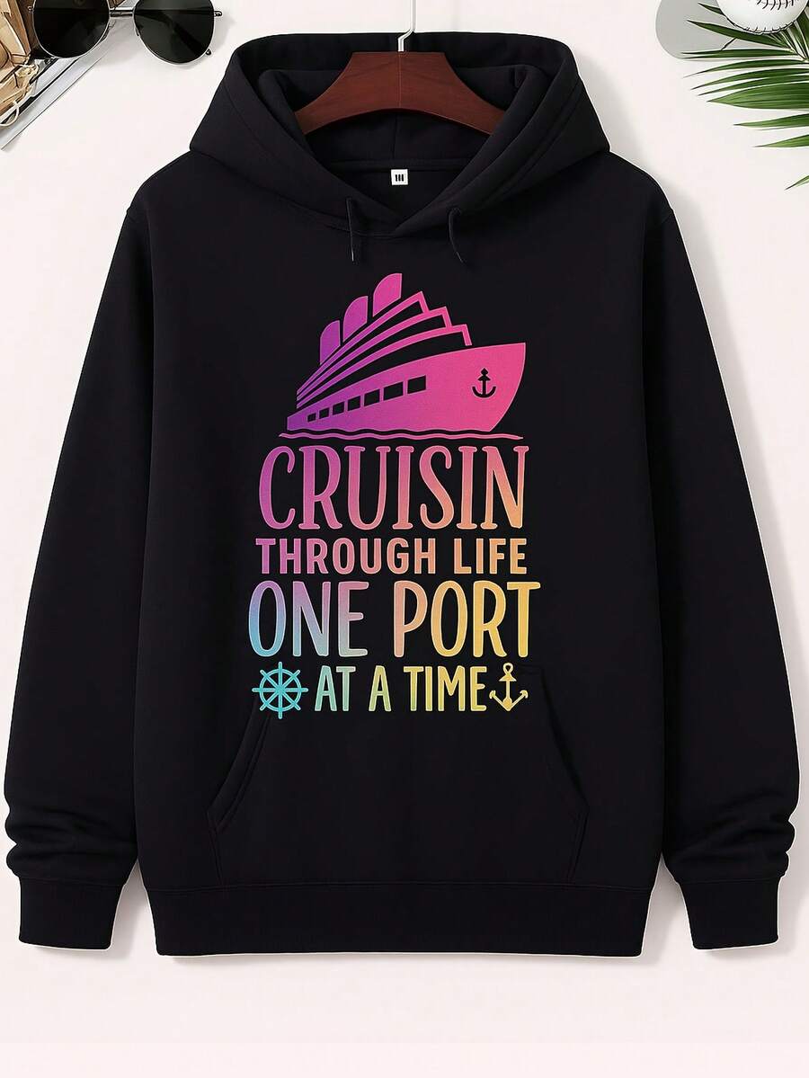 Cruisin- Through Life One Port At A Time Hoodie Plus Size Hoodie Vintage Hoodie Graphic Graphic Teens Couples Running Athletic Activities Vintage Style Motivational Quotes - Đen 3 - Xem 1