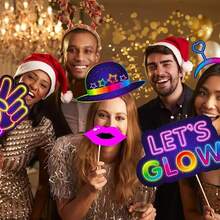 25pcs Neon Light Photo Booth Props With Stands, Glow-In-The-Dark "Let's Glow" Theme Neon Lights, Suitable For Birthday Party, Dark Disco, Black Light Party Decorations - Multicolor - View 6