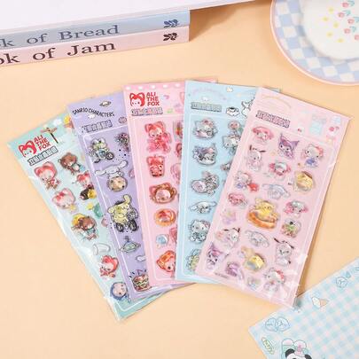 1 Set/1 Sheet Japanese Cartoon Anime Characters 3D Stereoscopic Crystal Stickers Embossed Solid Stickers Creative Hand Account Stereoscopic Stationery Decoration Stickers, Cute And Beautiful, A Gift For Friends, Creating A Sense Of Surprise, Good-Looking And Affordable, New Year's Gift, Valentine's Day Gift, Easter Gift(Stochastic Style)