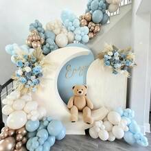 Blue Metallic Romantic Warm Balloon Set, Includes 60pcs 10-Inch Fog Blue, Matte Blue, Champagne Gold, Sand White Latex Balloons, Optional Ribbon Matching, Perfect For Birthday, Theme Party, Shower, Wedding, Valentine's Day, Proposal Engagement, Anniversary, Prom, Gender Reveal Decoration And Other Important Holiday Indoor/Outdoor Scene Photography Props Decoration. - Champagne Gold and Blue - View 2