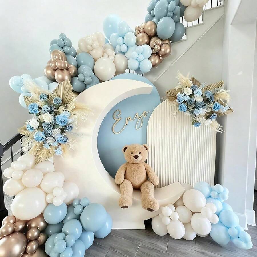 Blue Metallic Romantic Warm Balloon Set, Includes 60pcs 10-Inch Fog Blue, Matte Blue, Champagne Gold, Sand White Latex Balloons, Optional Ribbon Matching, Perfect For Birthday, Theme Party, Shower, Wedding, Valentine's Day, Proposal Engagement, Anniversary, Prom, Gender Reveal Decoration And Other Important Holiday Indoor/Outdoor Scene Photography Props Decoration.