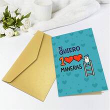 1pc "I Love You In 100 Ways" Greeting Card - Cute Character Ladder & Heart Design, Paper Material, Perfect For Friends/Colleagues/Partners, Romantic Love Expression Card - Multicolor - View 4