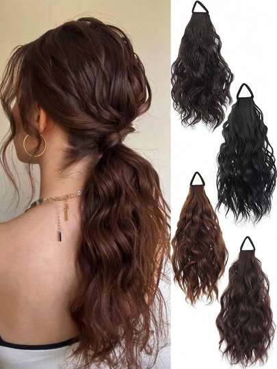 12-Inch Wavy Ponytail Wig | Korean Layered Wavy Wig, Thickened Non-Slip Elastic Band, Suitable For Low Ponytail, Made Of Heat-Resistant Fiber Material ,Hair Rubber Bands ,Scrunchies ,Hair Rope ,Elastic Hair Tie Head Accessories
