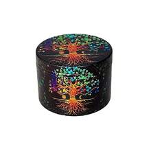 50mm 4-Layer Zinc Alloy Metal Grinder, Cartoon Sun & Tree Of Life Design, Manual Herb Grinder, Smoking Accessory - Multicolor - View 14