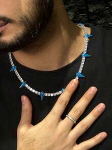 Cadena de tenista con picos y diamantes de imitación para hombres, cadena fresca de rapero, collar de gargantilla con diseño de pantera, pata y estilo anime/hippie, joyería de cosplay de Halloween y rey de Wakanda - Forma de espiga - Ver 10
