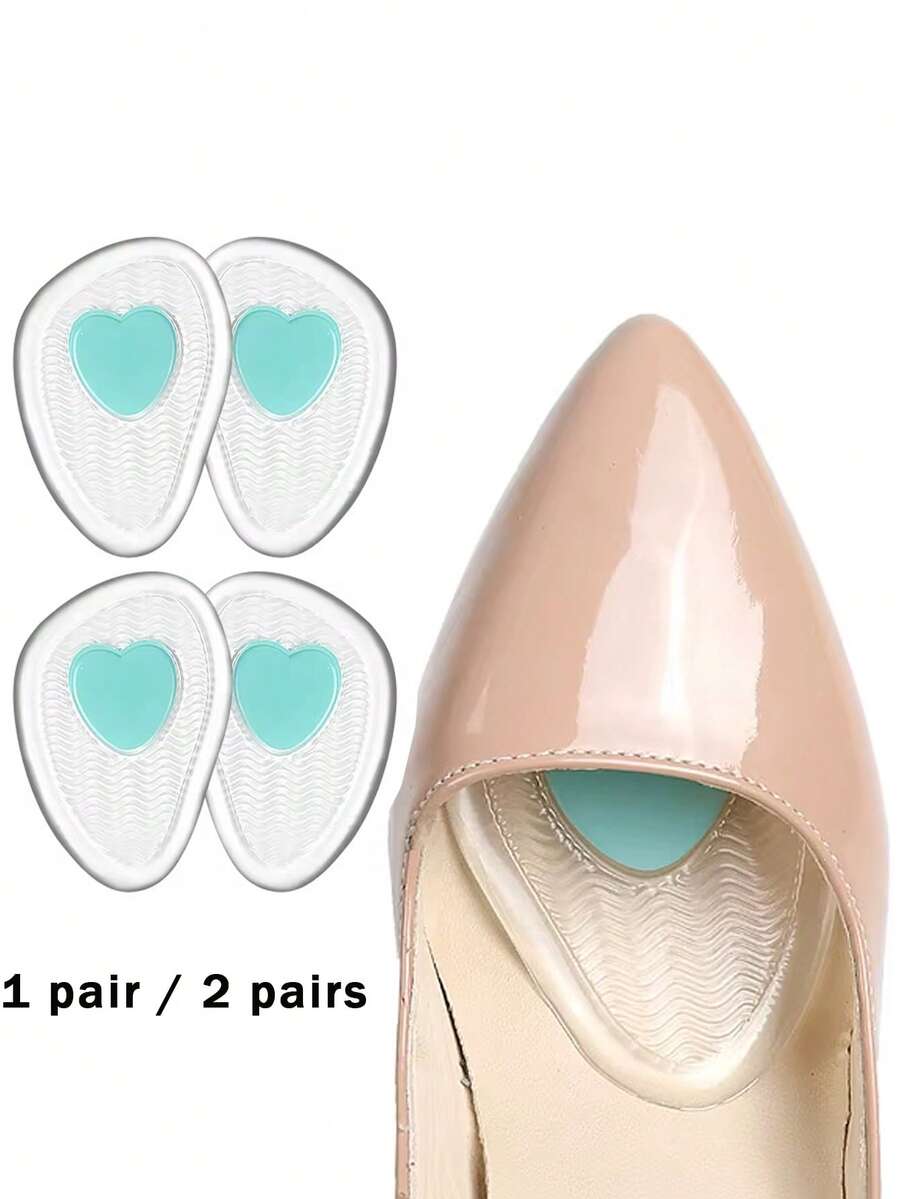 QKC 1 Par/2 Pares de Almohadillas Antideslizantes para la Parte Delantera del Pie, Protectores de Suela Transparentes con Forma de Corazón Antifricción Adecuados para Tacones Altos y Sandalias - Multicolor - Ver 1
