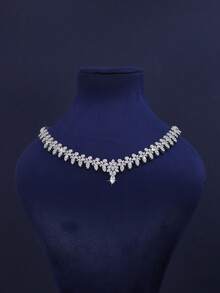 5pcs Luxury Royal Style Geometric Design Bridal Wedding Jewelry Set, Handset White Cubic Zirconia, Including Necklace, Bracelet, Earrings, Ring, Suitable For Daily Wedding Wear, Wedding Anniversary Gift (Comes In Gold Gift Box) - Geometric Bridal Set - View 4