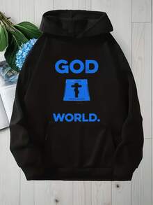 Crew-Neck-GOD-WORLD-Print-Sweater-Hoodies  Comfortable And Versatile, Casual Style, Perfect For All Seasons, Ideal For Hiking And Outdoor Activities - 黑色11 - 查看 1