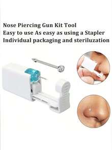 1 Nose Piercing Kit With Silver Nose Studs, 1 Pack Nose Piercing Gun, Disposable Nose Piercing Kit, White Nose Piercing Gun Tool Set - 銀色 - 查看 5