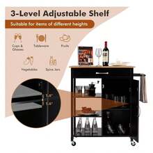 Kitchen Island Cart With Wheels - Mobile Kitchen Cart, 1 Door, Large Drawer, 3 Shelves, Rubber Wood Top, Towel Bar, Rolling Serving Cart For Kitchen Dining Room Brown - As Picture 217 - View 4