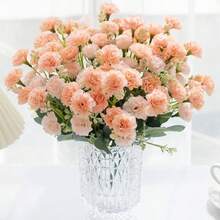 5pcs Forks, 20pcs Flower Heads, Artificial Mini Carnation, Holiday Wreath Decor, Home Living Room Tabletop Potted Plant Wedding Decoration - Multicolor - View 12