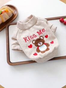 1pc Pet Clothes, Cute Poodle Puppy Dog Cat Outfit, Small Dog Autumn/Winter Warm & Comfortable Teddy Bear Collar Sweater - Multicolor - View 13