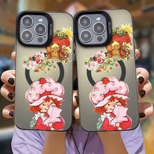La funda para teléfono con espejo con diseño de personajes Strawberry Delight también se puede usar como espejo y es compatible con  17,  16 Pro Max,  15 Pro Max,  13 y  12. Está hecha de TPU y brinda protección contra golpes y caídas. Es un regalo perfecto para familiares, amigos, regalos de otoño, novios/novias y regalos de Navidad, citas o cumpleaños. - Negro - Ver 3