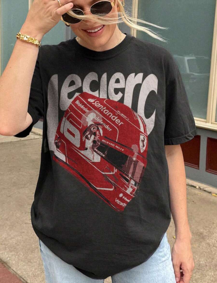 Charles Leclerc  Shirt, Retro F1 Graphic Tee, Vintage Leclerc Fan Tee, Leclerc  Gift - 黑色 - 查看 1