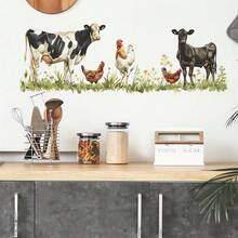 Cow Angus Chickens Green Plants Wall Stickers,Roosters Hens Farm Idyllic Wall Decals Removable Vinyl Peel And Stick For Farmhouse Kitchen Nursery Dining Room Home Decorations - 安格斯牛雞 - 查看 6