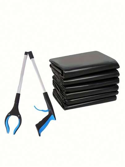 10 حقيبة قمامة + 1 قبضة قمامة بلون عشوائي، أكياس قمامة وقبضة قمامة قابلة للطي مع مغناطيس، قابض قمامة منزلي سميك، أفضل خيار لتنظيف الحديقة، (لون عشوائي)