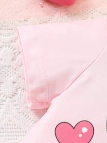 女婴情人节夏季休闲套装（2件套），粉色短袖印花上衣+荷叶边豹纹短裤，可爱卡通兔子图案，甜美时尚，柔软弹力面料，适合日常外出和玩耍 - 粉色 - 查看 7