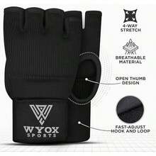 WYOX Vendas de Gel Boxeo, Guantes Interiores para Hombre y Mujer, Correa de muñeca de 80 cm, Soporte Acolchado para Nudillos, Vendas sin Dedos para Entrenamiento de MMA - L-XL-Negro - Ver 2
