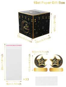 一套开斋节装饰礼品红包，带拉出式礼盒，适用于斋月节日派对用品，黑色金色月亮星星图案，斋月红包礼盒，儿童惊喜礼物，斋月派对礼品袋，开斋节装饰，斋月家居装饰，斋月装饰，开斋节礼物，穆斯林节日斋月派对礼品装饰盒，餐桌装饰，宰牲节装饰 - 黑金色 - 查看 7