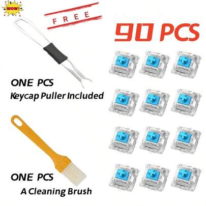 30 Stücke/50 Stücke/90 Stücke Tastaturschalter Tastatur Klicker Schlüssel Ersatz 3 Pin Taktiler Schalter Mechanische Tastatur Frei für Tastenkappen-Entferner und Reinigungsbürste