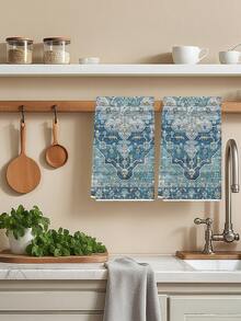 2 Pcs Multi-Color Moroccan Kitchen Towels Festival Bohemian Dish Towels Bathroom Hand Towels Pattern Tea Towels Kitchen & Bathroom Decor Hand Towels - Blue - View 5