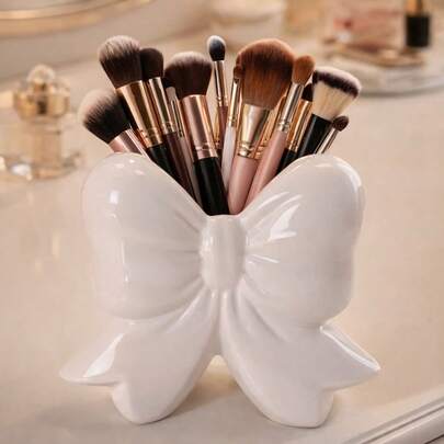 1pc Or 2pcs/Set Bow Vase Desk Decor Rack, Cute Ribbon Design Desktop Ornament, Home Decor, Makeup Brush Holder, Girly Bedroom Decoration, Best Friend Gift, Women Winter Gift